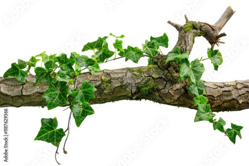 Ultra Hd Image of Shadowy Ivy Creeper Climbing Over BarkCovered Tree Branch photo