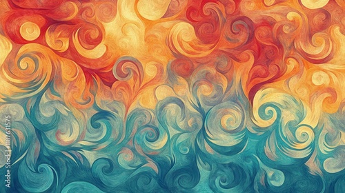 Seamless abstract circle pattern with swirls and curves for decorative wallpaper design