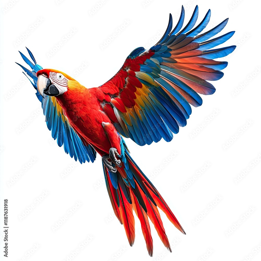 Obraz premium Scarlet Macaw in Flight: A Vibrant Display of Tropical Colors