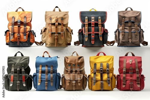 Ultra Quality Picture of Collection of Classic MultiPocket Backpacks in Various Colors