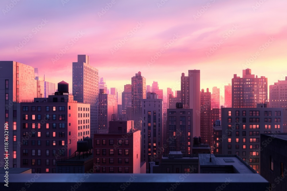 Obraz premium Serene urban sunset over skyscrapers in city skyline
