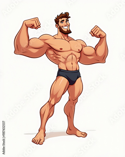 Bodybuilder With Huge Arms Biceps Flexing and Posing Illustration