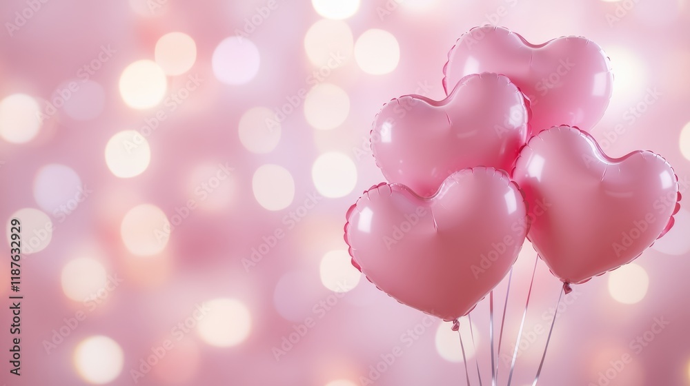 Heart-shaped pink balloons floating against a soft blurred background perfect for celebrations or romantic occasions Heart-shaped pink balloons floating against a soft blurred background perfect for celebrations or romantic occasions