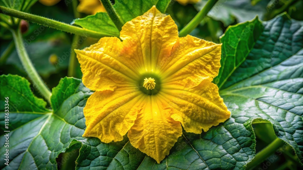 Low Light Yellow Luffa Flower, Green Vegetable, Cucurbitaceae Low Light Yellow Luffa Flower, Green Vegetable, Cucurbitaceae