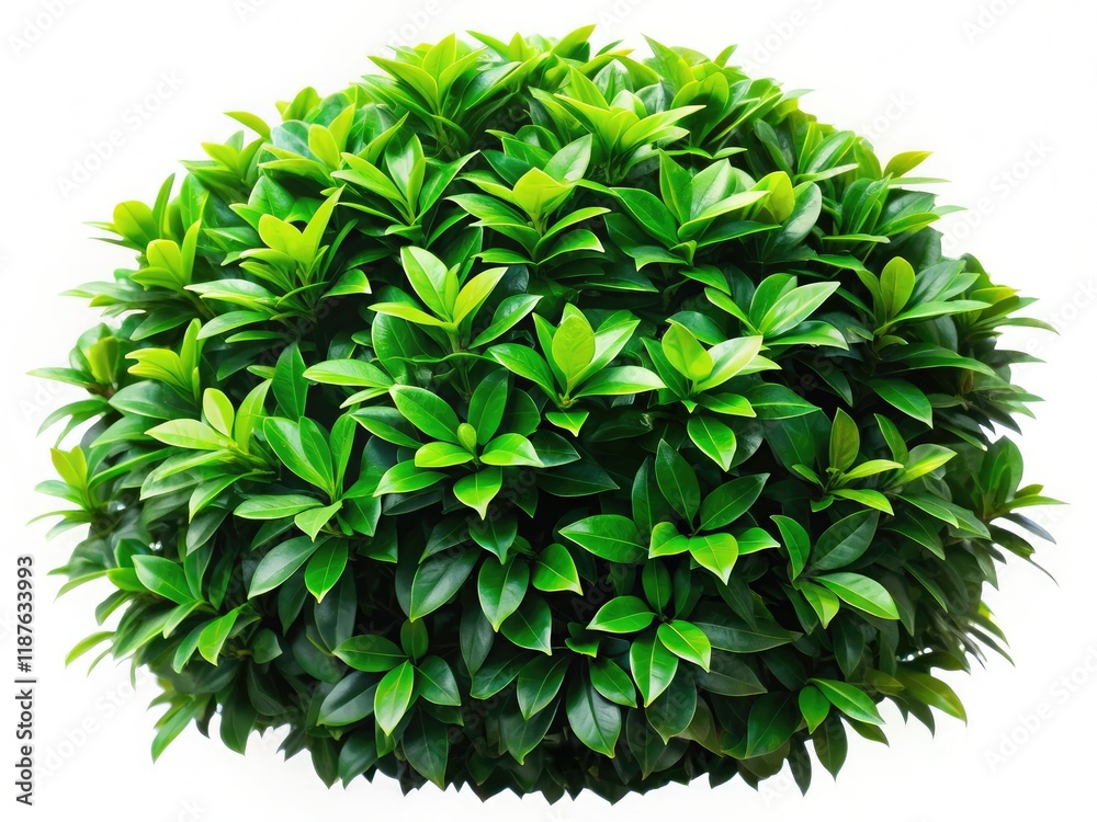Fototapeta premium Lush Green Shrub Against White, Botanical Photography, Highlighted Foliage