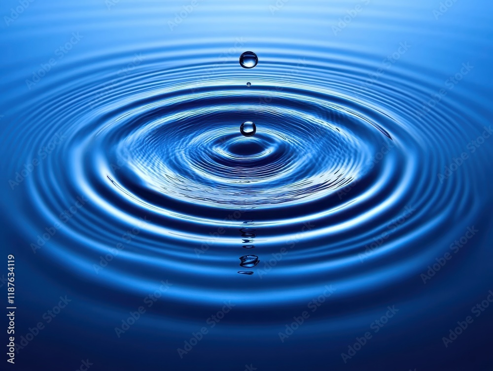 Water Droplet Creating Concentric Ripples in Blue Water Water Droplet Creating Concentric Ripples in Blue Water