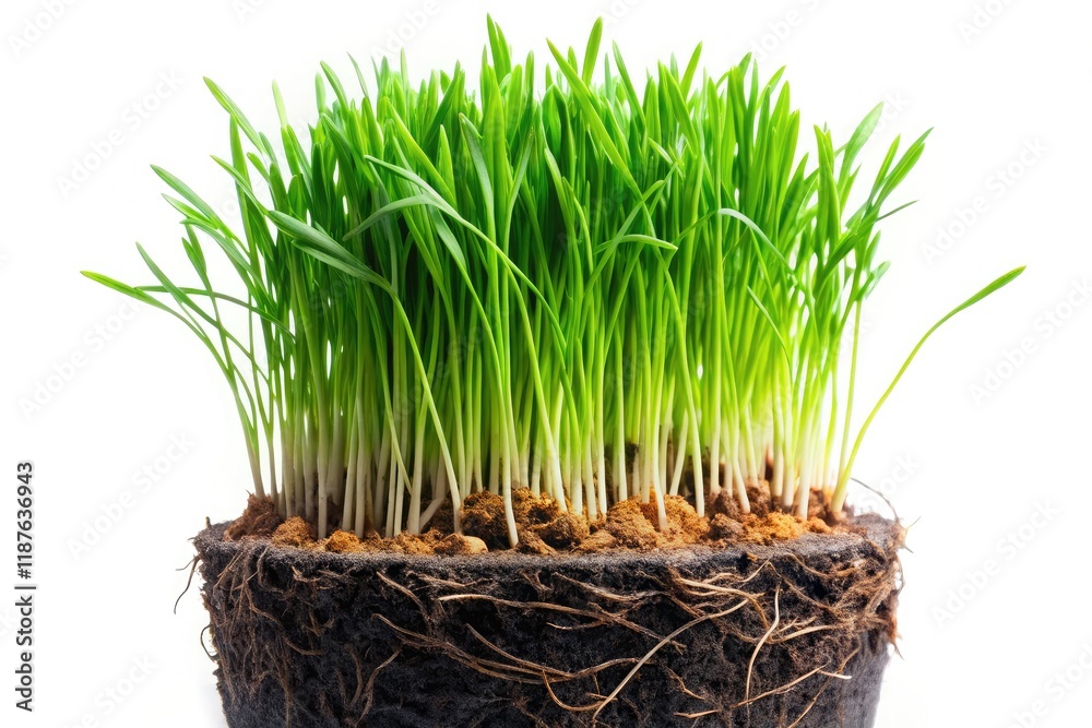 Macro Plant Roots in Pot - Green Grass & Soil Isolated Macro Plant Roots in Pot - Green Grass & Soil Isolated
