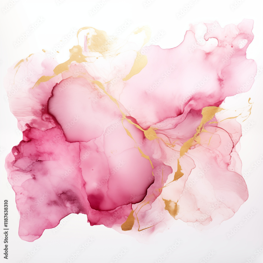 Obraz premium Abstract Pink and Gold Alcohol Ink Painting Fluid Art Marble Texture