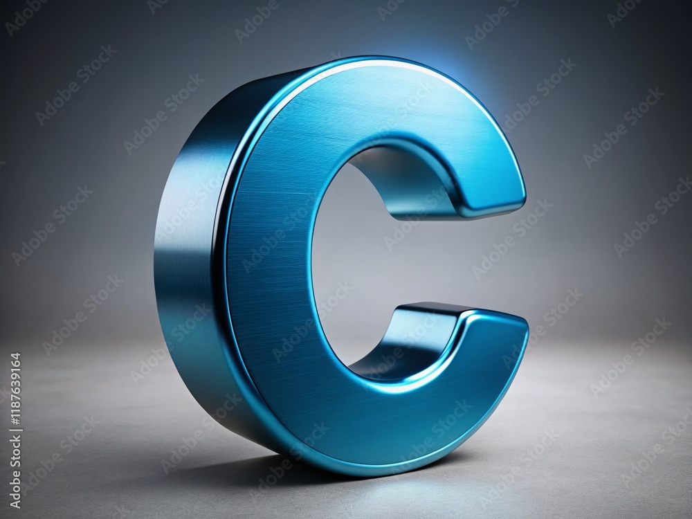 Blue Metal Alphabet Letter C - Industrial Font, 3D Render Blue Metal Alphabet Letter C - Industrial Font, 3D Render