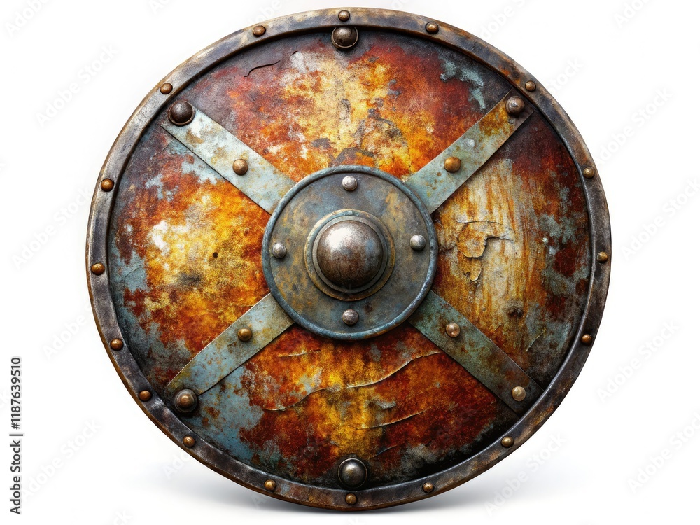 Naklejka premium Medieval Shield, High-Res, Worn, Rust, Scratch Marks