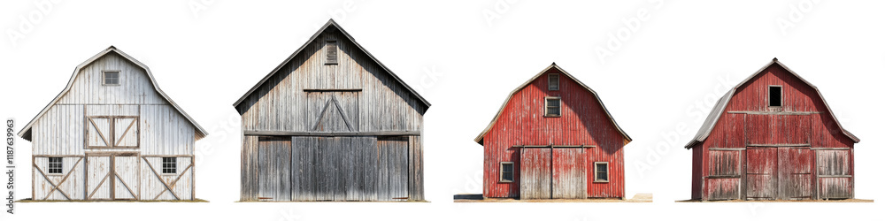 Classic American barn isolated on transparent background, Set of Classic American barn isolated on transparent background, Set of