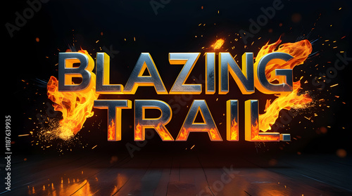 Blazing trail text effect with fire and dark background for use in a movie poster, website header, or marketing material