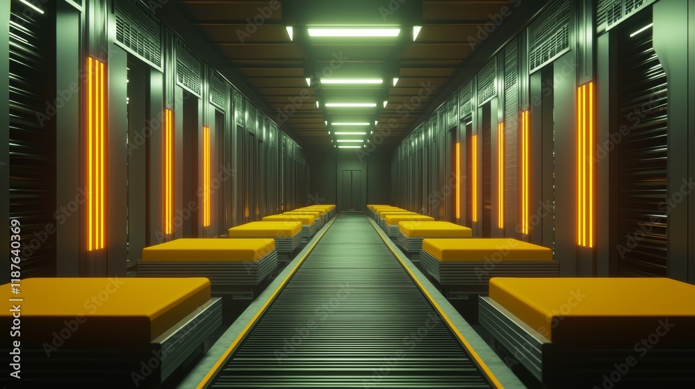 Obraz premium Automated Conveyor System with Moving Belts in a Modern Industrial Environment