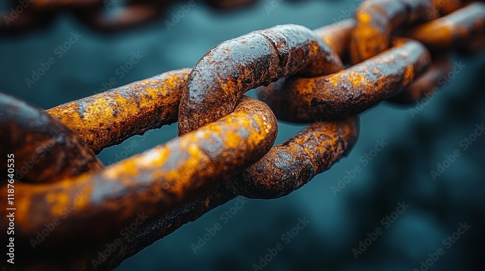 Close-up of rusty metal chain links against blurred dark background Close-up of rusty metal chain links against blurred dark background