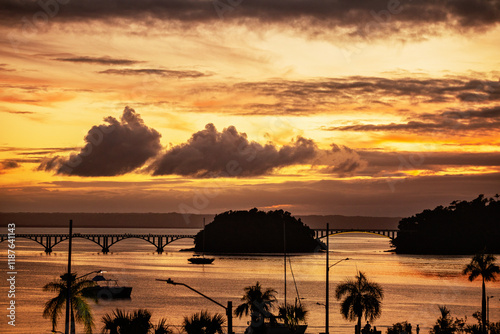 Fototapeta Naklejka Na Ścianę i Meble -  Beautiful sunset in Samana Bay