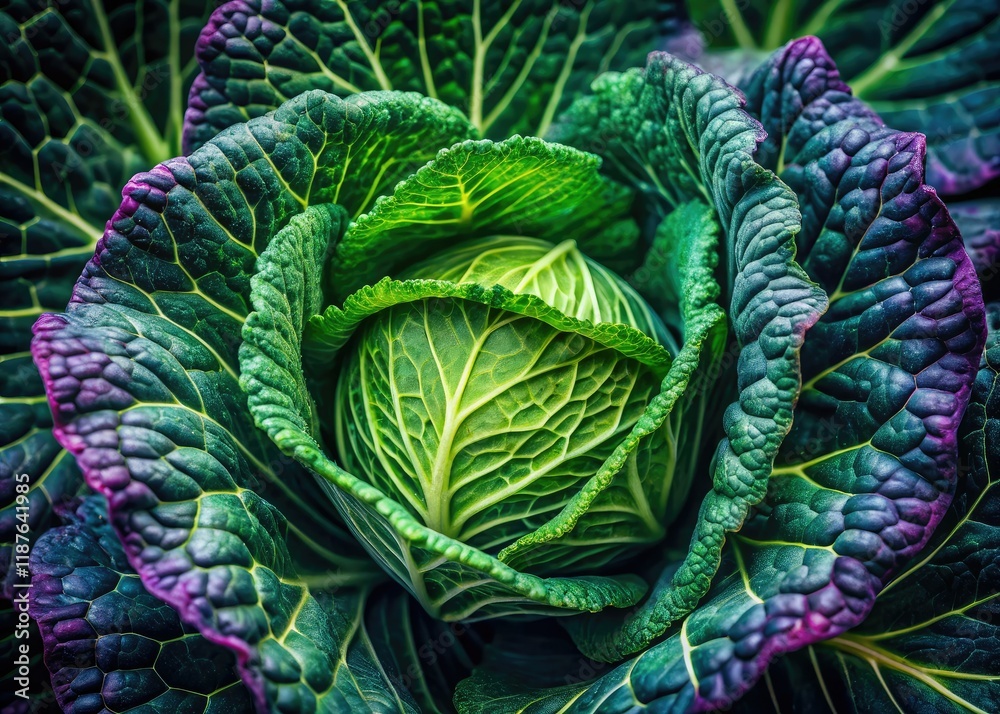 Obraz premium Minimalist Cabbage Close-up, Abstract Vegetable Photography, Modern Food Art