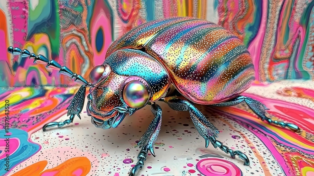 Obraz premium Vibrant Rainbow Beetle: A Psychedelic Macro Shot