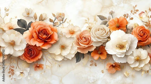 Elegant Peach & White Rose Floral Arrangement