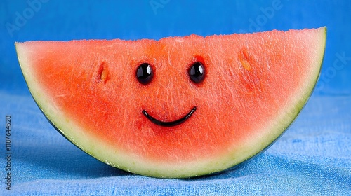 Watermelon slice with a happy face. photo