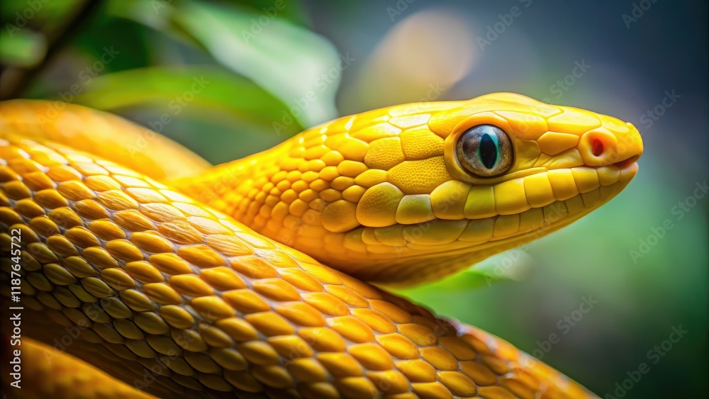 Fototapeta premium Minimalist Snake Close-up, Yellow, Blurred Background, Text Space
