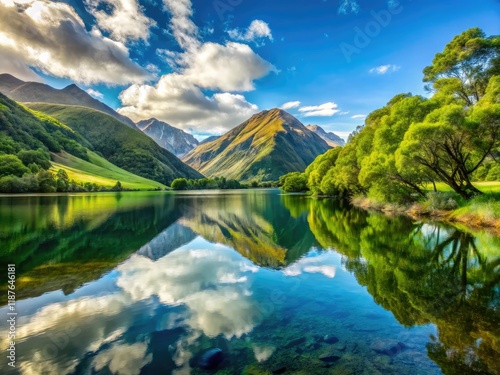 Minimalist Summer Views Moke Lake New Zealand AI Art photo