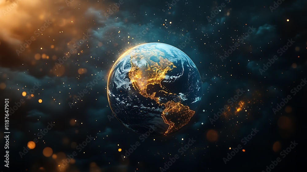 Obraz premium Global view of earth from space stunning visuals digital art cosmic perspective