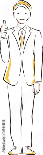 笑顔でグッド（いいね）をするビジネスマンのポーズのイラスト