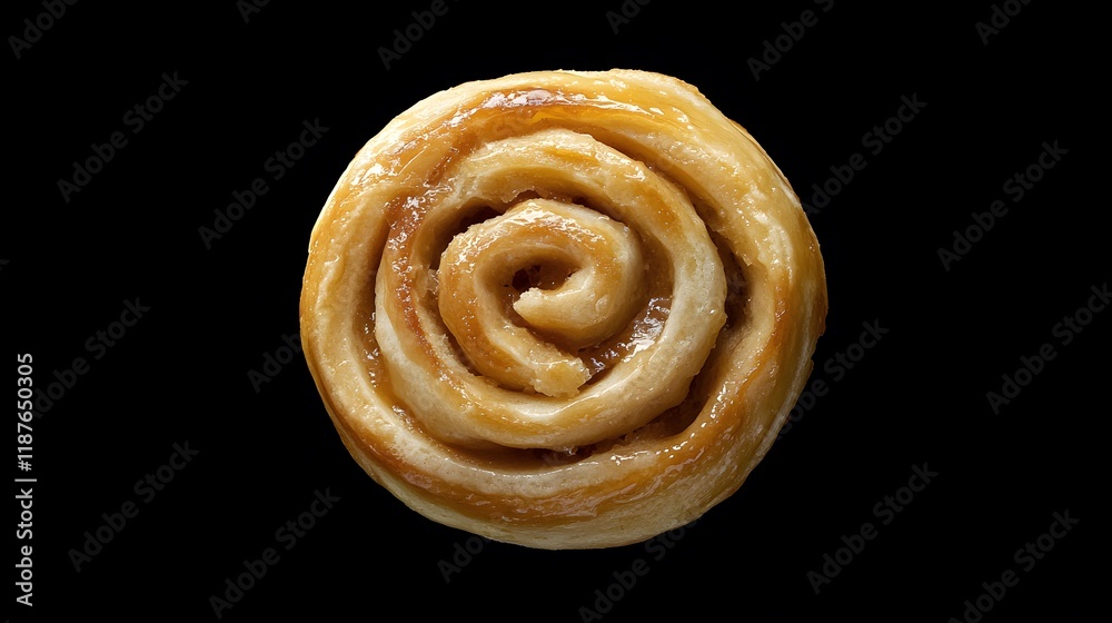 Fototapeta premium Glazed Pastry Swirl on Black Background