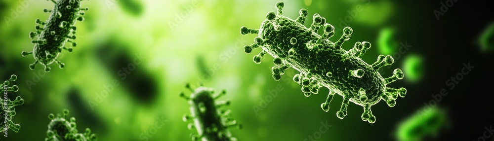 Green bacteria on a black background showcasing cellular structure and microscopic details Green bacteria on a black background showcasing cellular structure and microscopic details