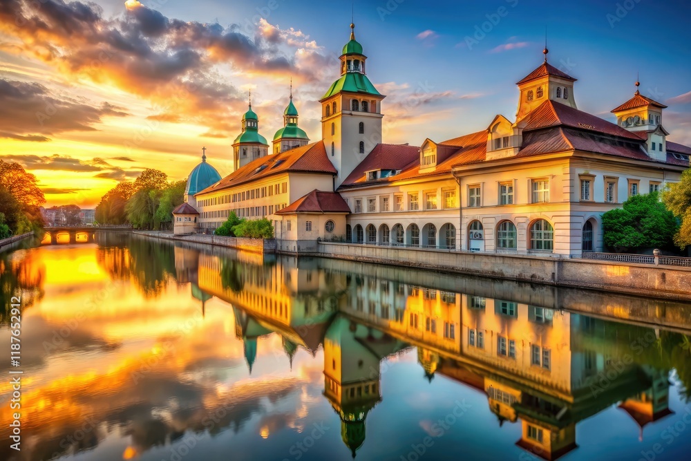 Fototapeta premium Munich Muellersches Volksbad - Dreamy AI Photography, Urban Relaxation, German Architecture