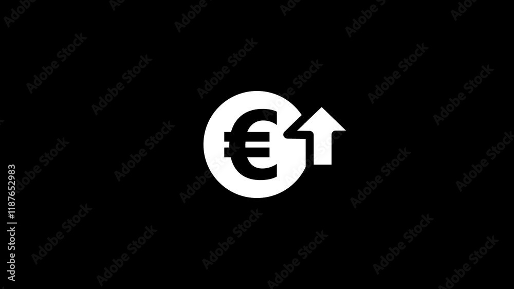 Money increases icon, euro rate increase stretching arrow up icon. glowing concept currency symbol with up arrow moving animation.