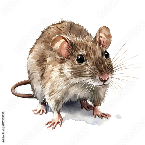 A watercolor vector painting of a Rat, isolated on a white background. Rat vector.

