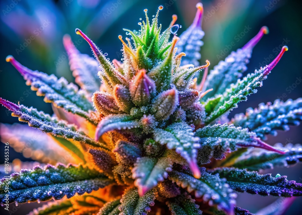 Close-up Macro Shot of Cannabis Trichomes Crystals, THC Marijuana Plant, Medicinal Cannabis Close-up Macro Shot of Cannabis Trichomes Crystals, THC Marijuana Plant, Medicinal Cannabis