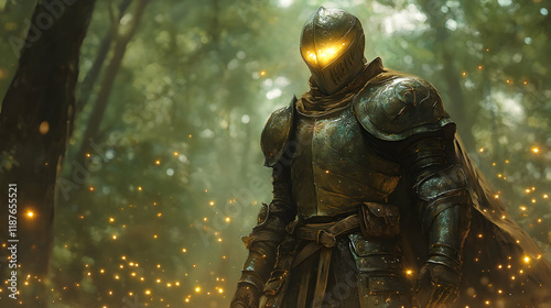A Glowing Knight in a Dark Forest, a Fantasy Illustration