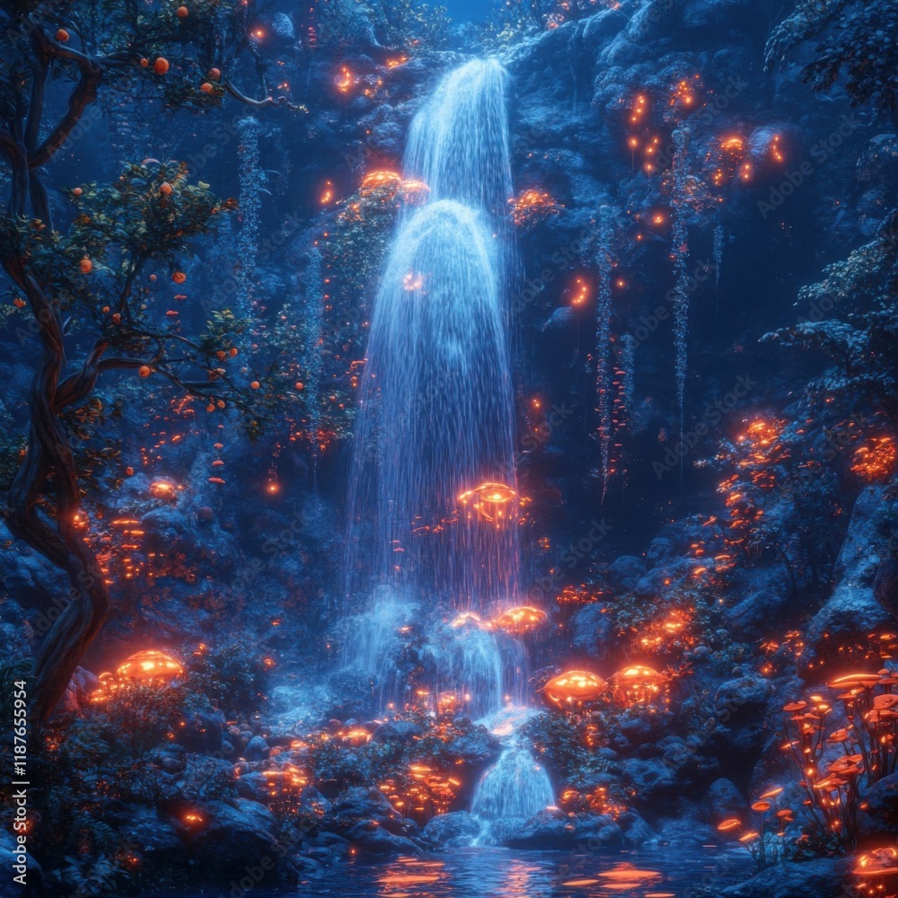 Enchanted Waterfall in a Mystical Forest Enchanted Waterfall in a Mystical Forest