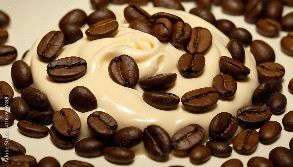 Dynamic Swirls of Coffee Beans and Cream on Clean Backdrop. 5 Dynamic Swirls of Coffee Beans and Cream on Clean Backdrop. 5