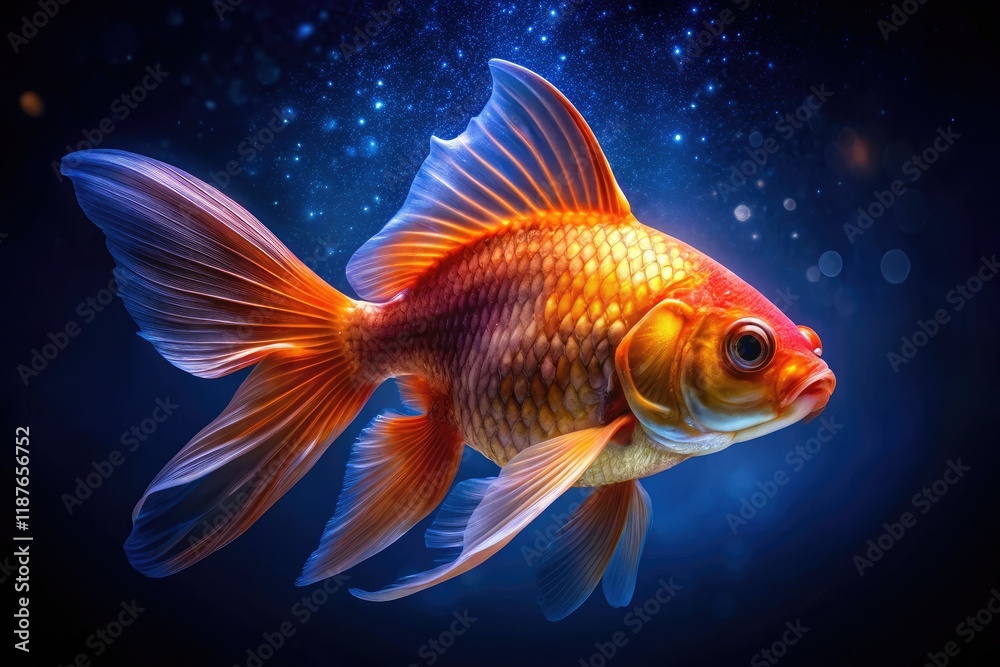 Fototapeta premium Night Photography Orange Goldfish Isolated White Background AI Art