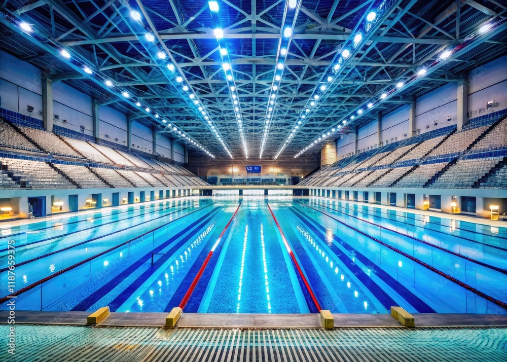 Fototapeta premium Olympic Pool Interior - Stadium Event - Bright, Fresh Water Macro