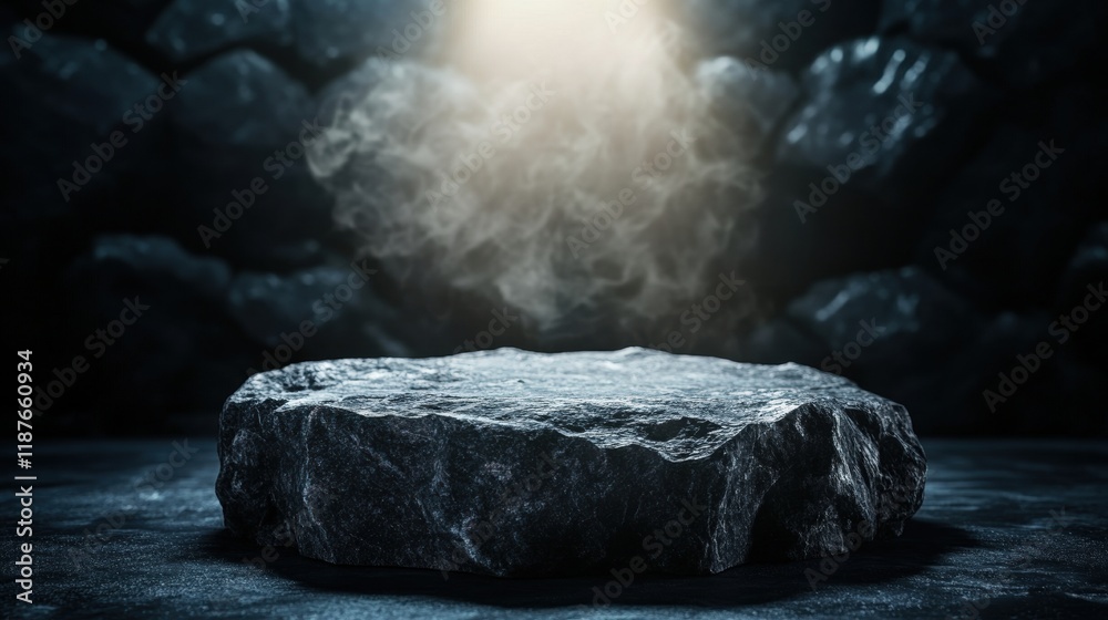 Stone emitting smoke in a natural setting with a blurred background and soft lighting effects Stone emitting smoke in a natural setting with a blurred background and soft lighting effects