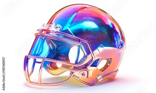 Iridescent chrome American football helmet.