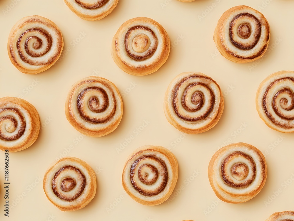 Multiple Cinnamon Rolls on Yellow Background Multiple Cinnamon Rolls on Yellow Background