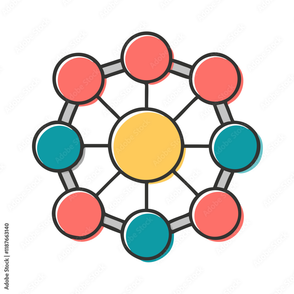 Network diagram with connected nodes, collaboration concept Network diagram with connected nodes, collaboration concept