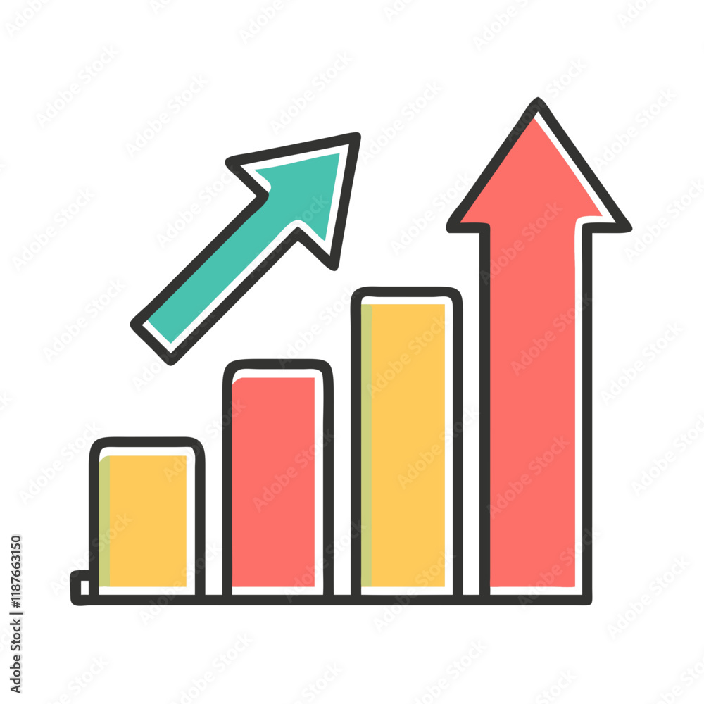 Bar chart with arrows, business growth illustration Bar chart with arrows, business growth illustration