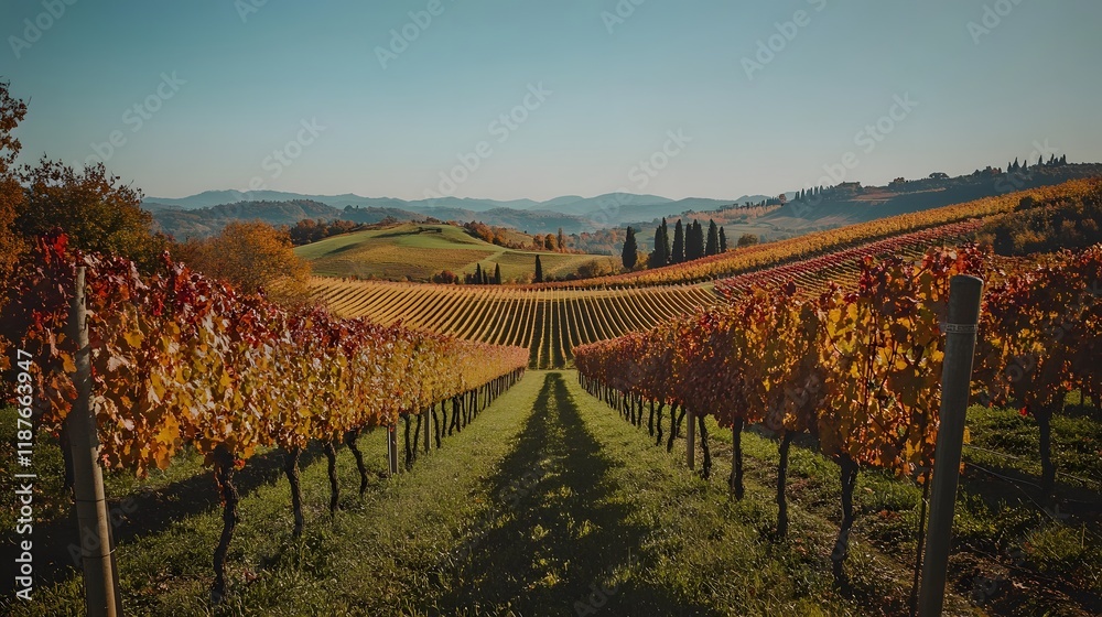 Fototapeta premium Vibrant Autumn Vineyard Landscape - Scenic Winery Photography