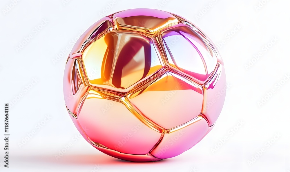 Naklejka premium Iridescent metallic soccer ball on white background.