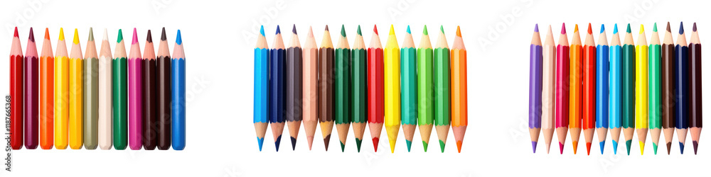 Colored pencil laying in row isolated on transparent background, Set of Colored pencil laying in row isolated on transparent background, Set of