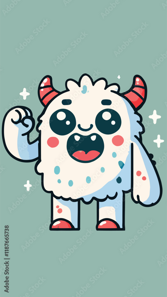 Fototapeta premium A horned monster mascot with his fist raised upwards 