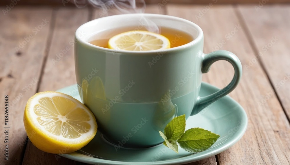 Steaming mug of herbal tea with a lemon slice and soft steam
Steaming mug of herbal tea with a lemon slice and soft steam