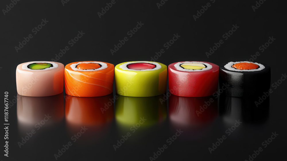 A Vibrant and Colorful Sushi Set with Fresh Fish, Premium Ingredients, and Traditional Accompaniments for the Ultimate Japanese Dining Experience A Vibrant and Colorful Sushi Set with Fresh Fish, Premium Ingredients, and Traditional Accompaniments for the Ultimate Japanese Dining Experience