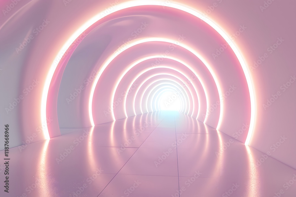Naklejka premium Pink Neon-Lit Concentric Archway Corridor